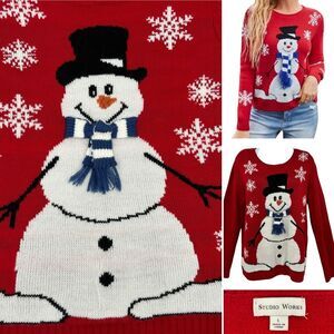Studio Works Novelty Snowman Winter Scene Pullover Sweater Sz. L